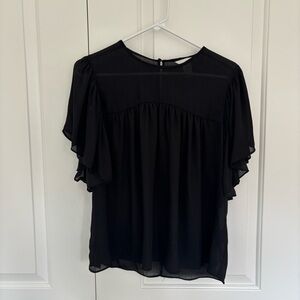 H&M Black Flutter Sleeve Blouse